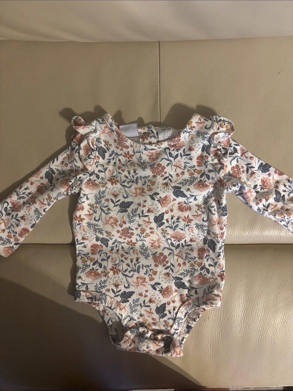 Tahari Floral Long-Sleeve One-Piece in Cream, Rust and Navy